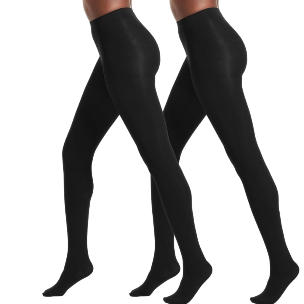 No Nonsense Black Super Opaque Control-top Tights 2 Pairs Size Medium NWOT